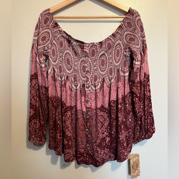 Mason & Belle Carlita Off the Shoulder Button Detail Knit Top NWT - Picture 2 of 11